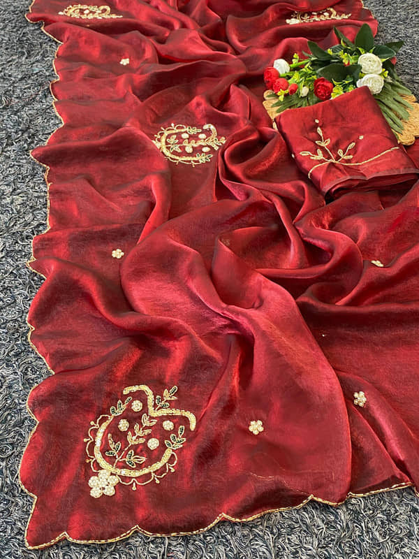 ofline selection Satin Solid Regular Saree With Unstitched Blouse Piece ( Red ) - Sarees | Buy online on ZillyBuy