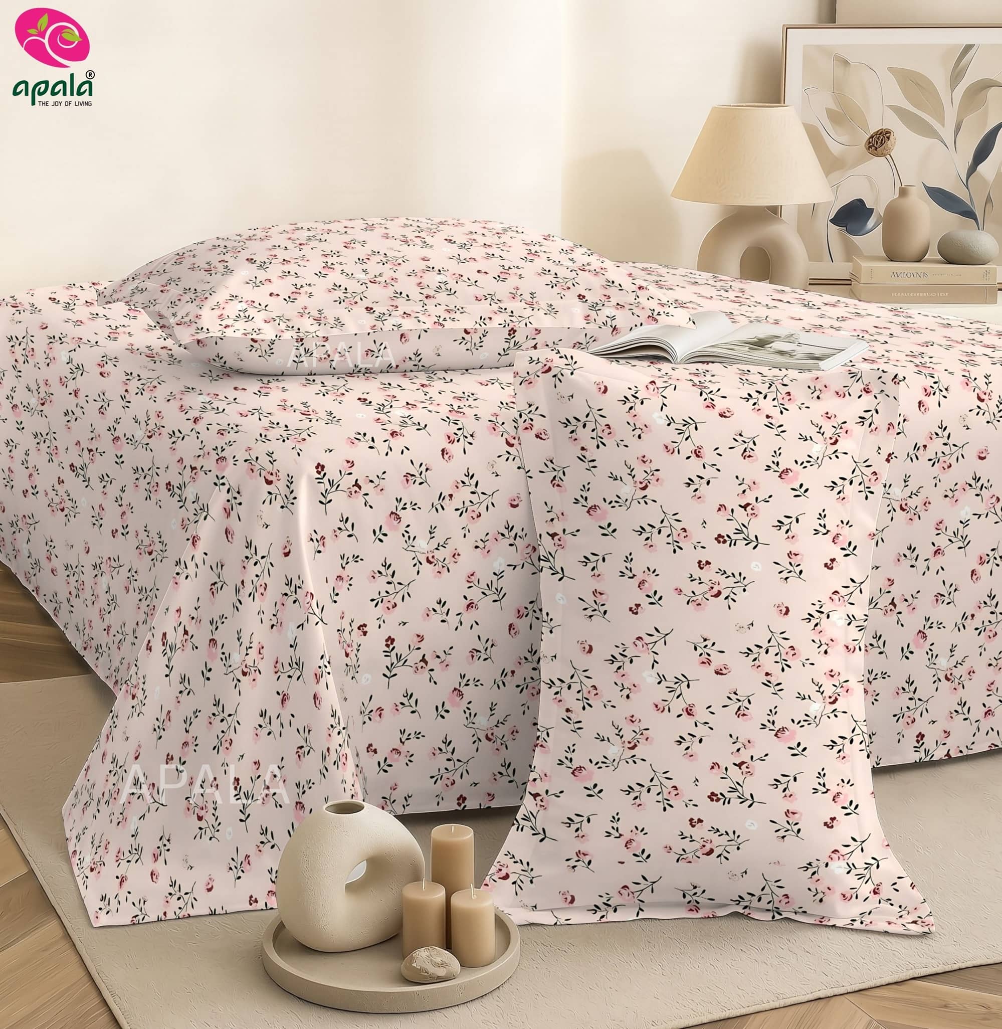 Apala Cream Microfiber 1 Double King Bedsheet with 2 Pillow Covers ( 254 cm x 228 cm )