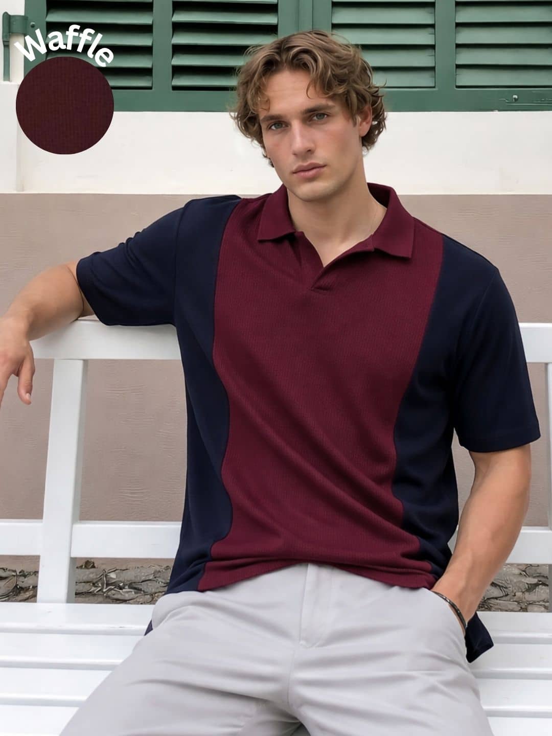 Rigo Men Cotton Regular Fit Colorblock Polo T Shirt ( Wine )