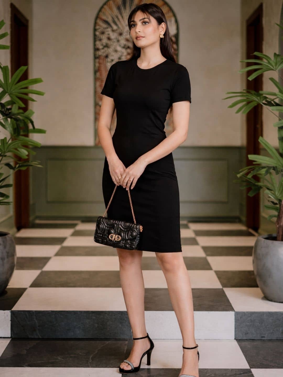Rigo Women Cotton Bodycon Dress ( Black )