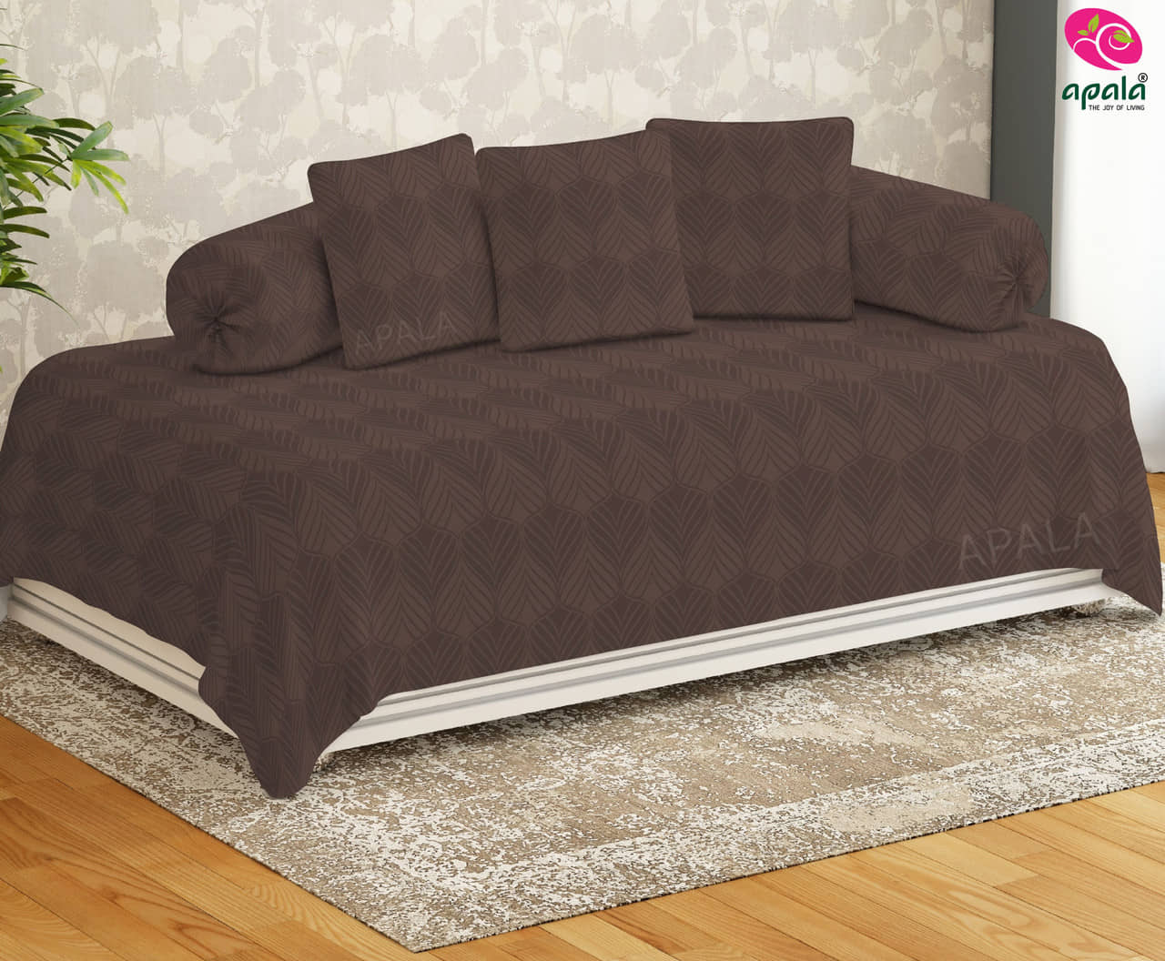 Apala Microfibre Solid Diwan Set 6 Pcs - Brown