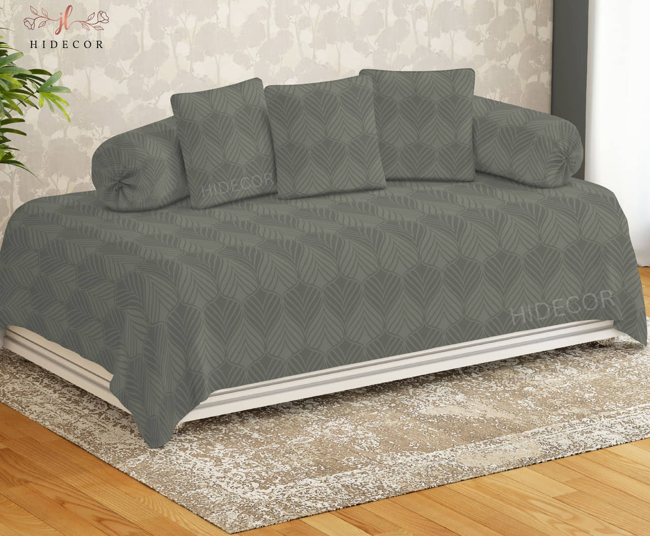 HIDECOR Microfibre Solid Diwan Set 6 Pcs - Gray