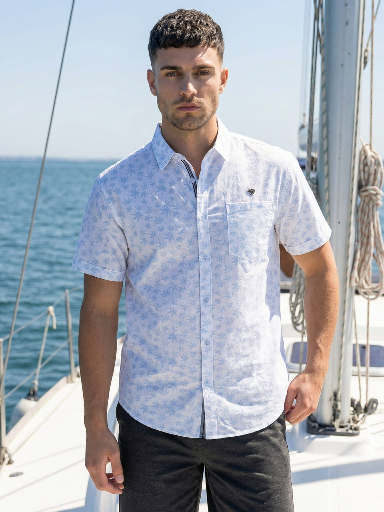 Kuons Avenue Linen Regular Fit Printed Half Sleeves Men's Casual Shirt - Sky Blue ( Pack of 1 )