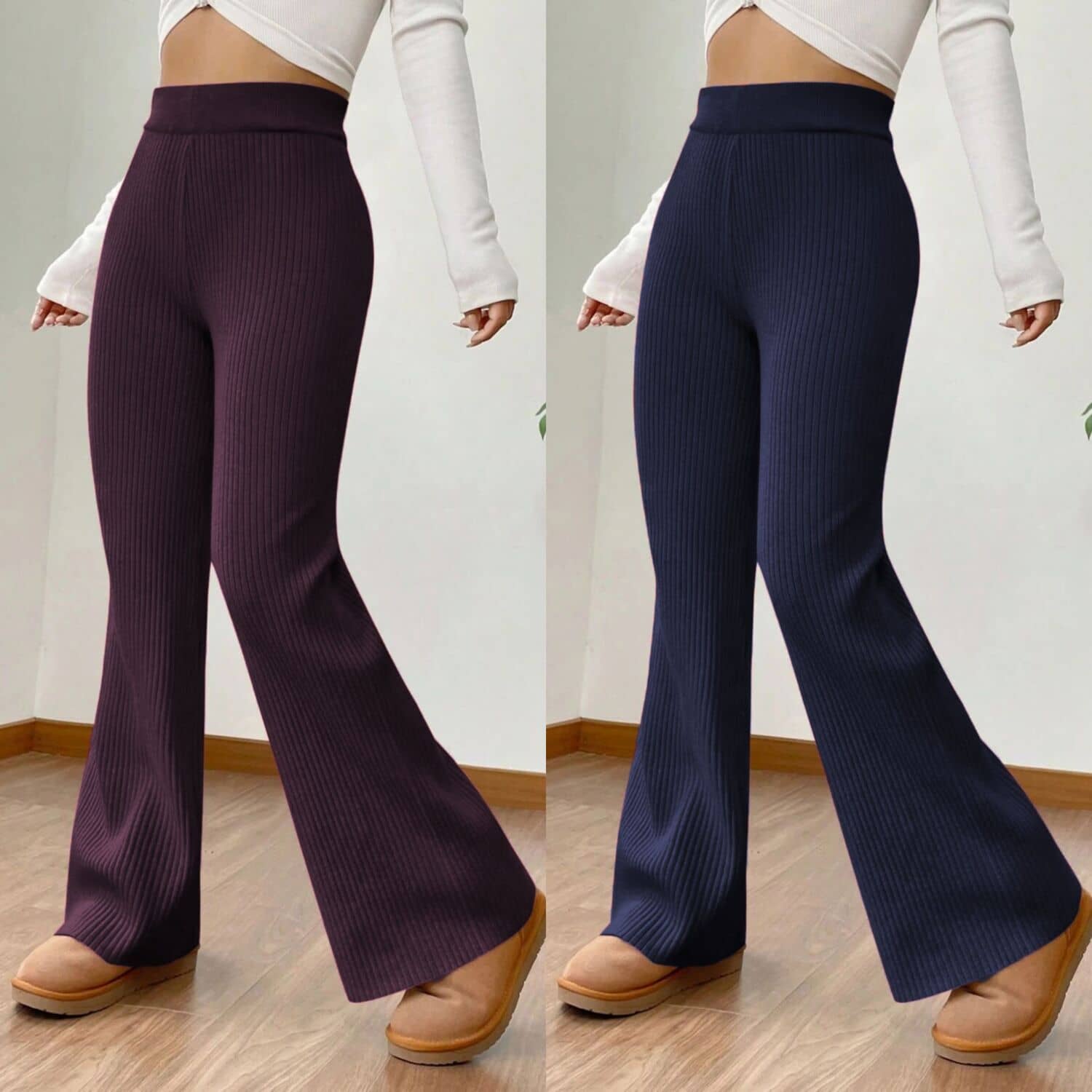 Qyaas Women Viscose Korean Trousers ( Navy Blue ) - Trousers | Buy online on ZillyBuy