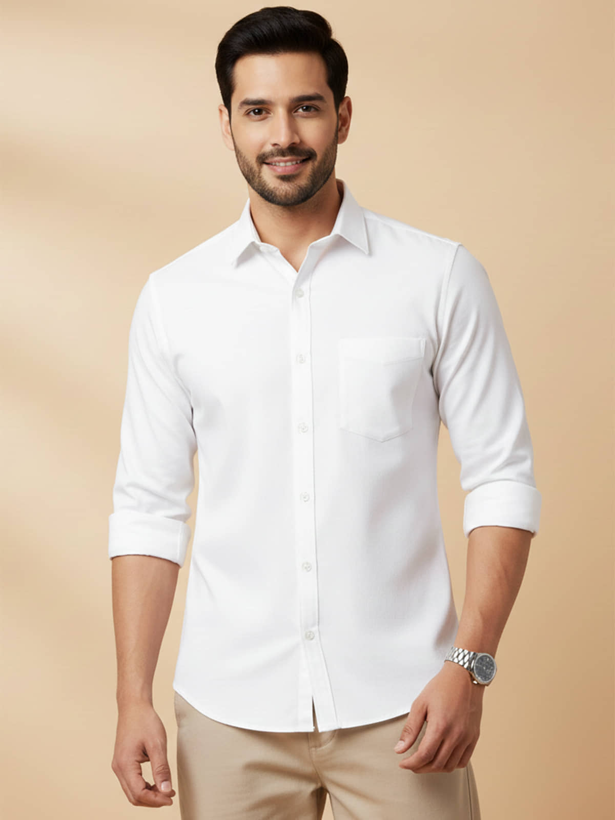 WEBRIC 100% Cotton Regular Fit Solids Full Sleeves Men's Casual Shirt - White ( Pack of 1 )
