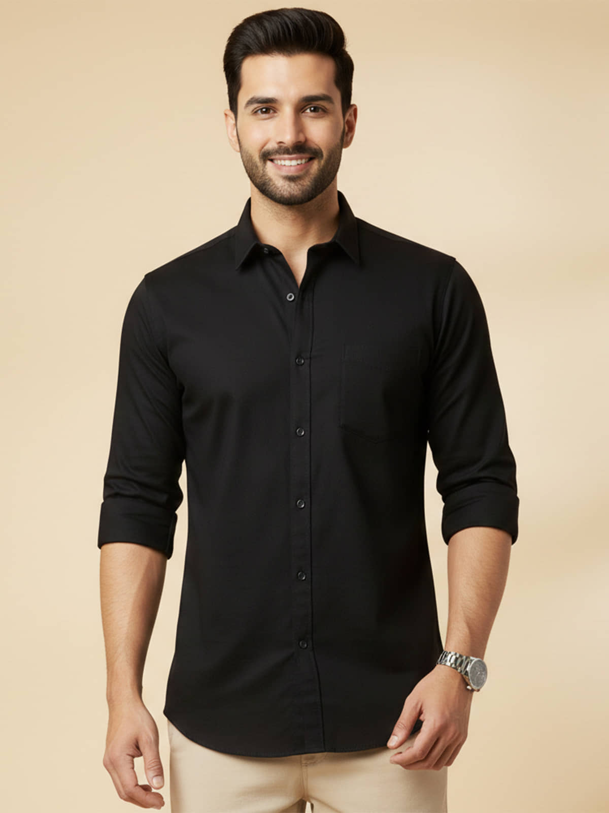 color bucket 100% Cotton Regular Fit Solids Full Sleeves Men's Casual Shirt - Black ( Pack of 1 )