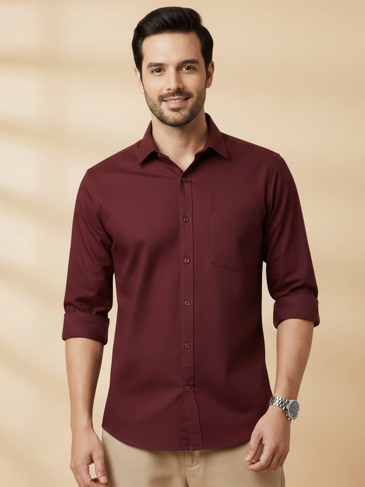 color bucket 100% Cotton Regular Fit Solids Full Sleeves Men's Casual Shirt - Maroon ( Pack of 1 )