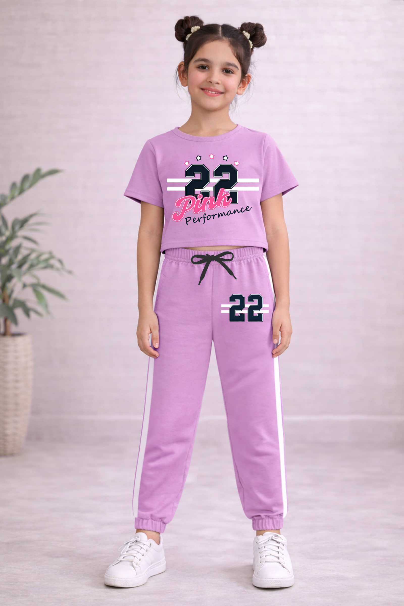 Trampoline Girls Cotton Blend T-shirt & Trackpants Set ( Purple , Pack of 1 )