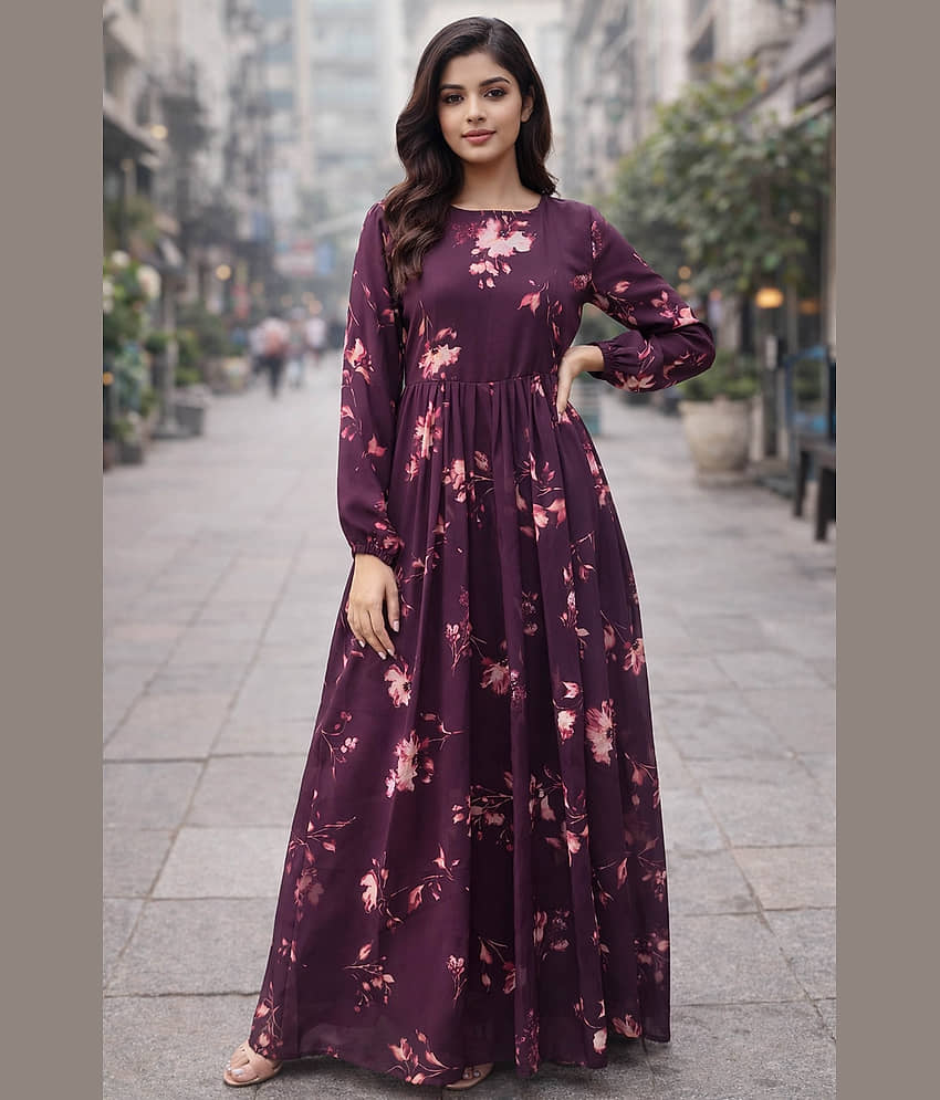 SARINKU Women's Georgette Stitched Anarkali Ethnic Gown - Unstitched Fabrics | Buy online on ZillyBuy