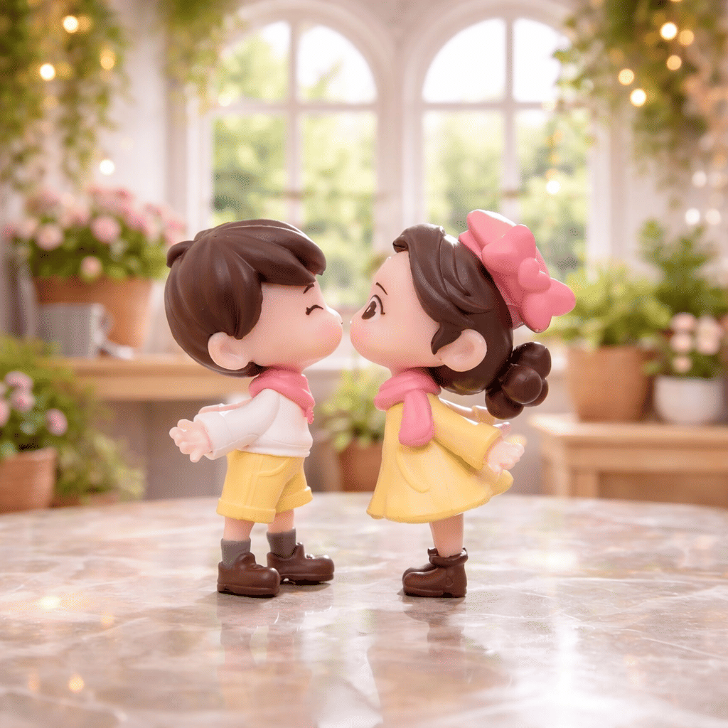 Exopick Creative Lovers Figurines Adorable Realistic Decorative Cartoon Couple Sculptures Desktop Ornaments Valentine Day Gift