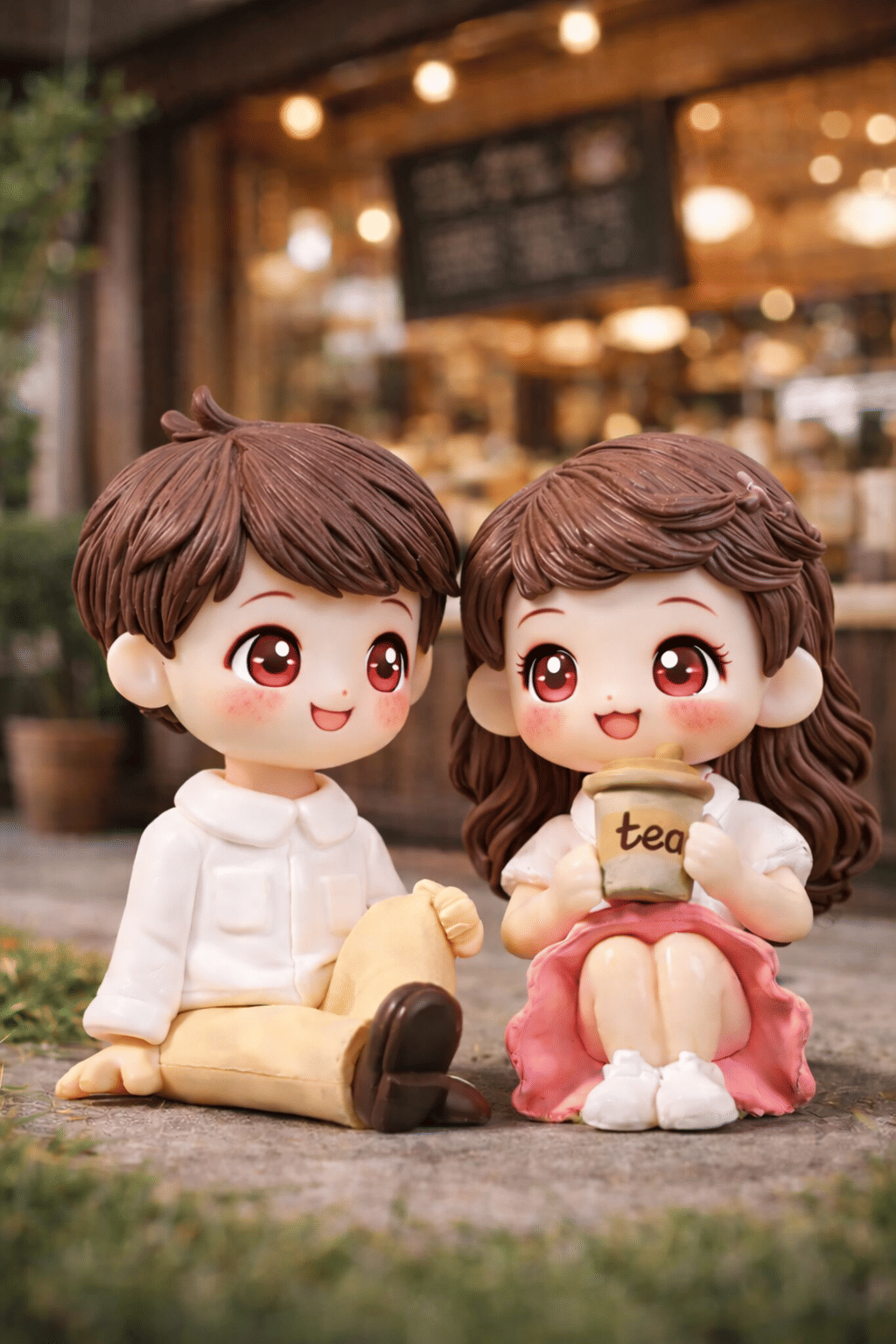 Exopick Cute Couple Miniature Showpiece | Romantic Boy & Girl Figurine with Tea Cup | Decorative Home & Gift Item