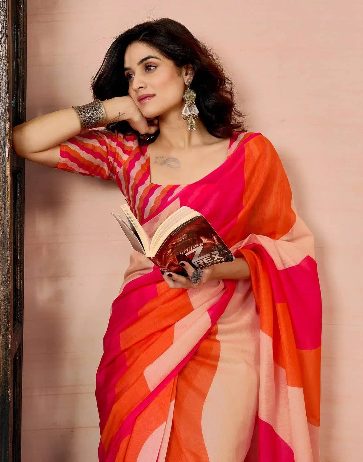 Suntex Linen Printed Regular Saree With Unstitched Blouse Piece ( Multicolor ) - Sarees | Buy online on ZillyBuy
