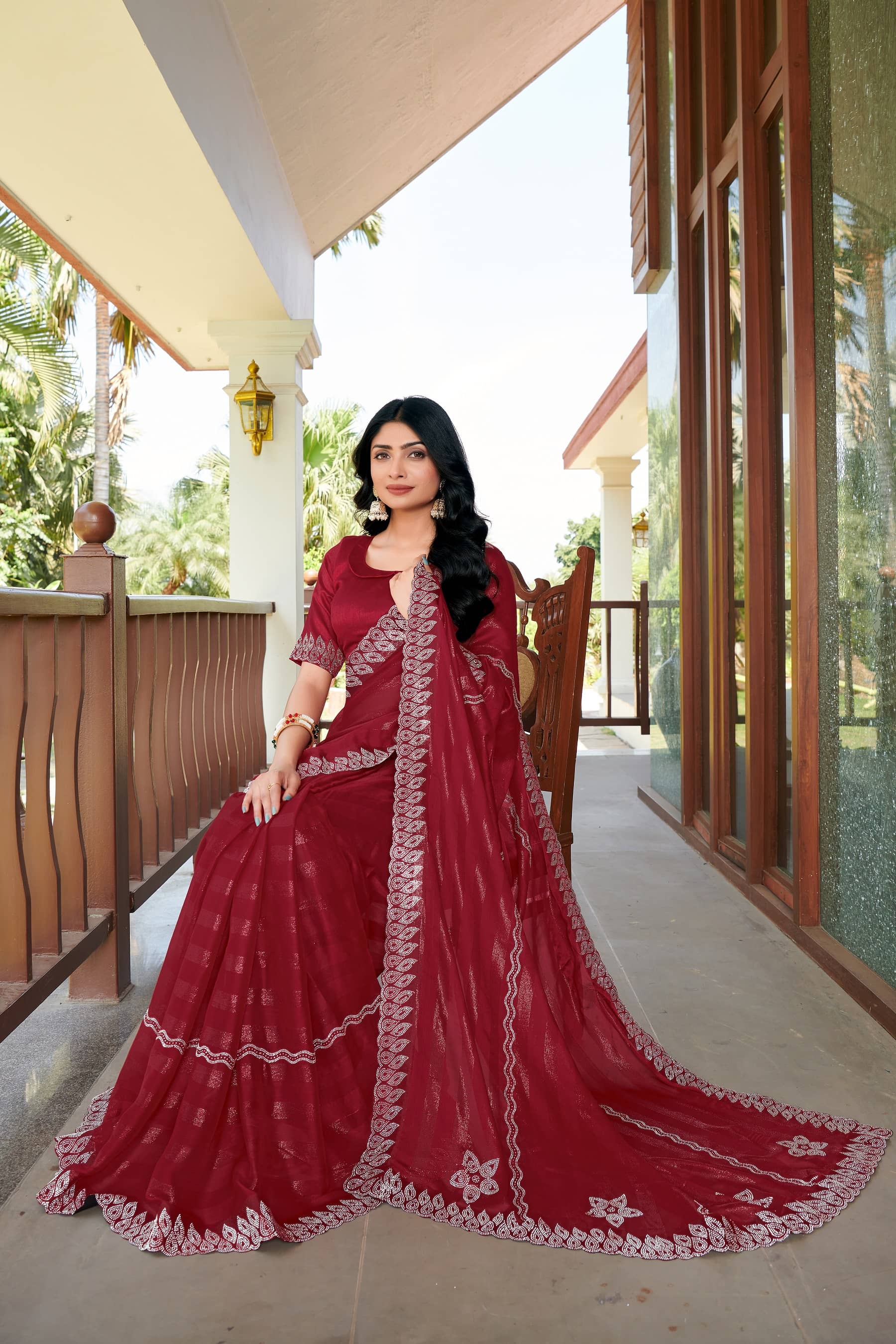 VEERAIVA Art Silk Striped Muga Silk Saree With Unstitched Blouse Piece ( Maroon ) - Sarees | Buy online on ZillyBuy