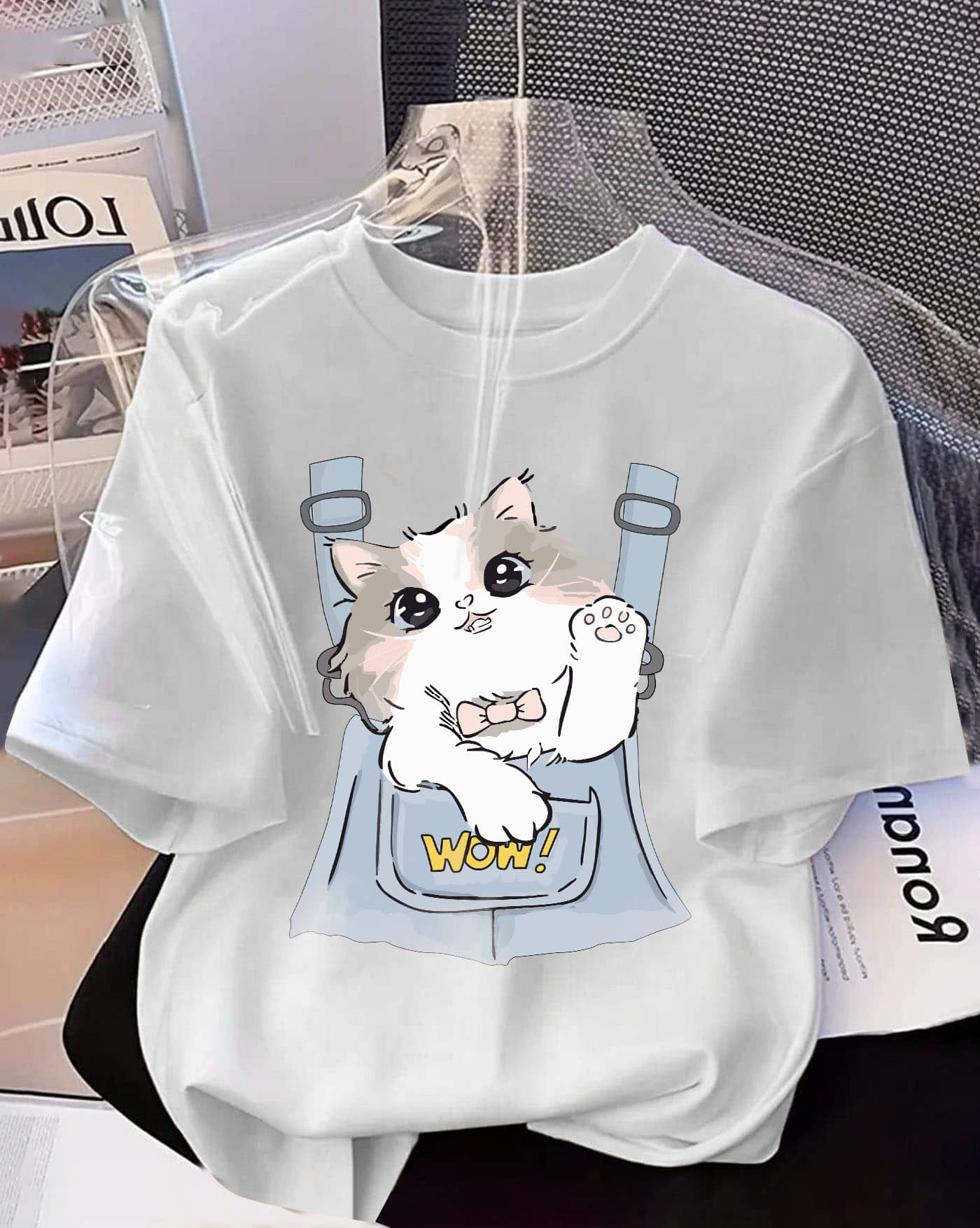 AUSK Women Cotton Blend Printed Oversized Fit Round Neck T-Shirt ( White )