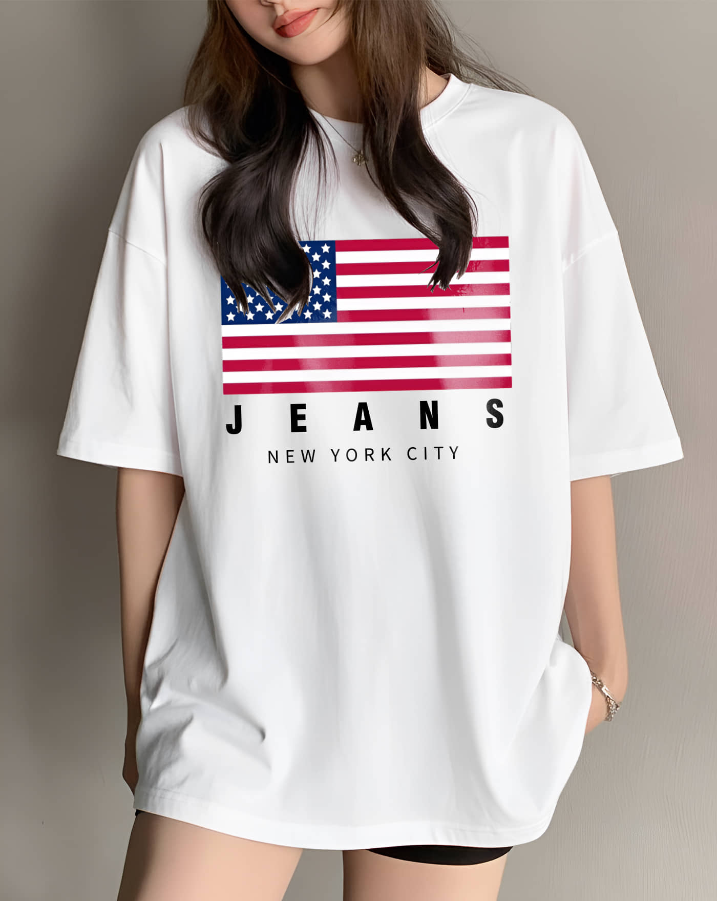 AUSK Women Cotton Blend Printed Oversized Fit Round Neck T-Shirt ( Teal )
