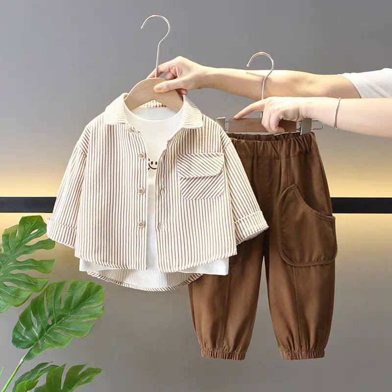 Ocvito Boys Cotton Shirt & Shorts Set ( Brown , Pack of 1 )