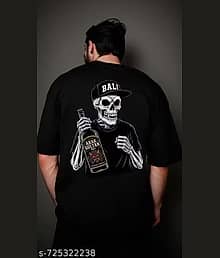 K.K.C. TEX Men Cotton Blend Oversized Fit Printed T-Shirt ( Black )