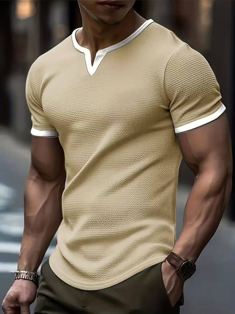 RodZen Men Cotton Blend Regular Fit Solid T-Shirt ( Khaki )