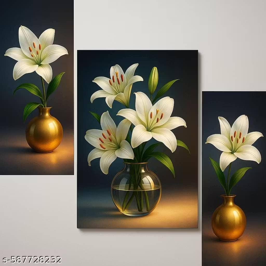 SNDArt Set Of 3 Modern Art Flower Wall Paintings For Living Room Gift Items 12 x 18 inch
