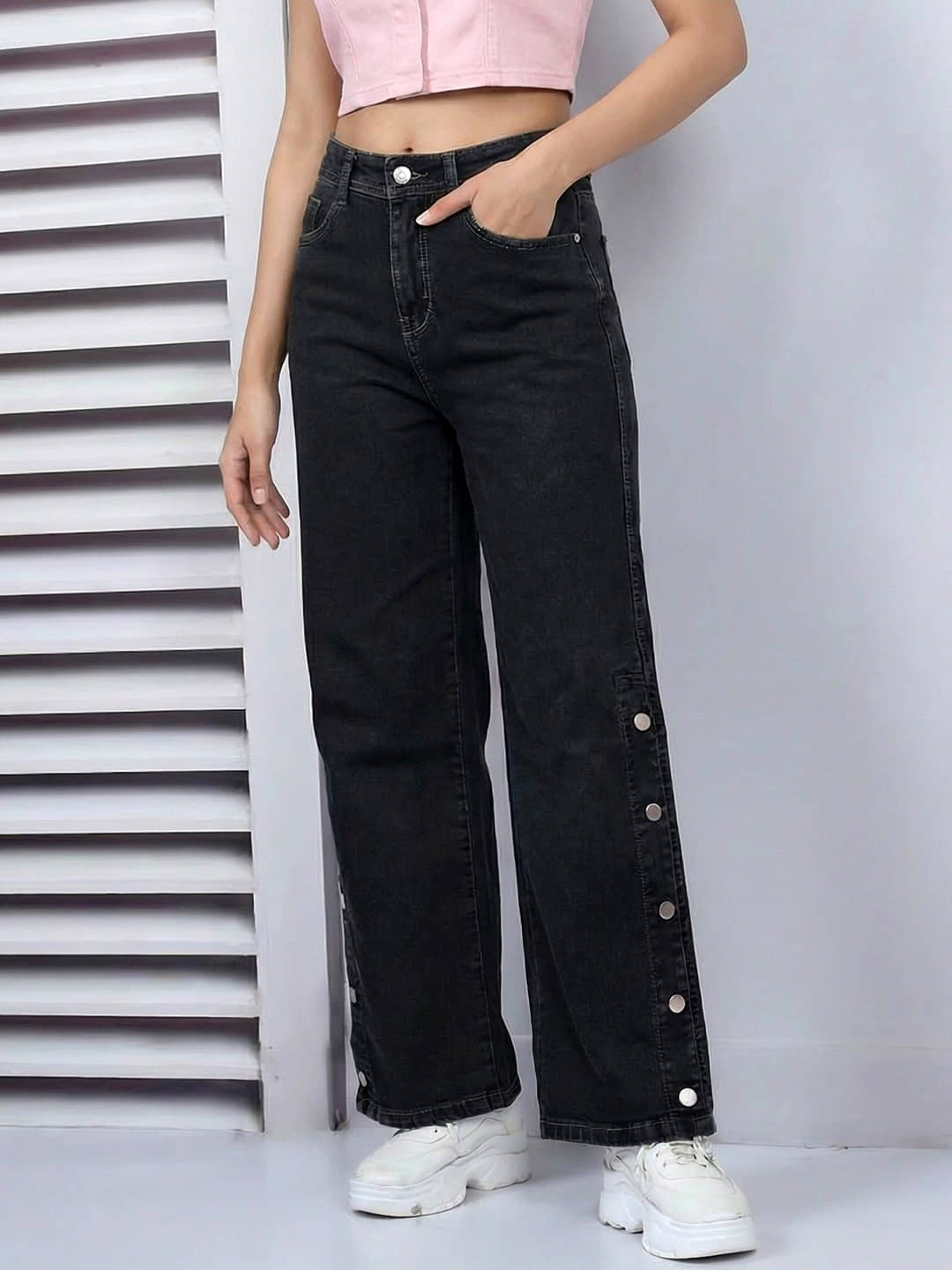 Addyvero Women's Straight Fit High-Rise Jeans ( Black ) - Jeans | Buy online on ZillyBuy