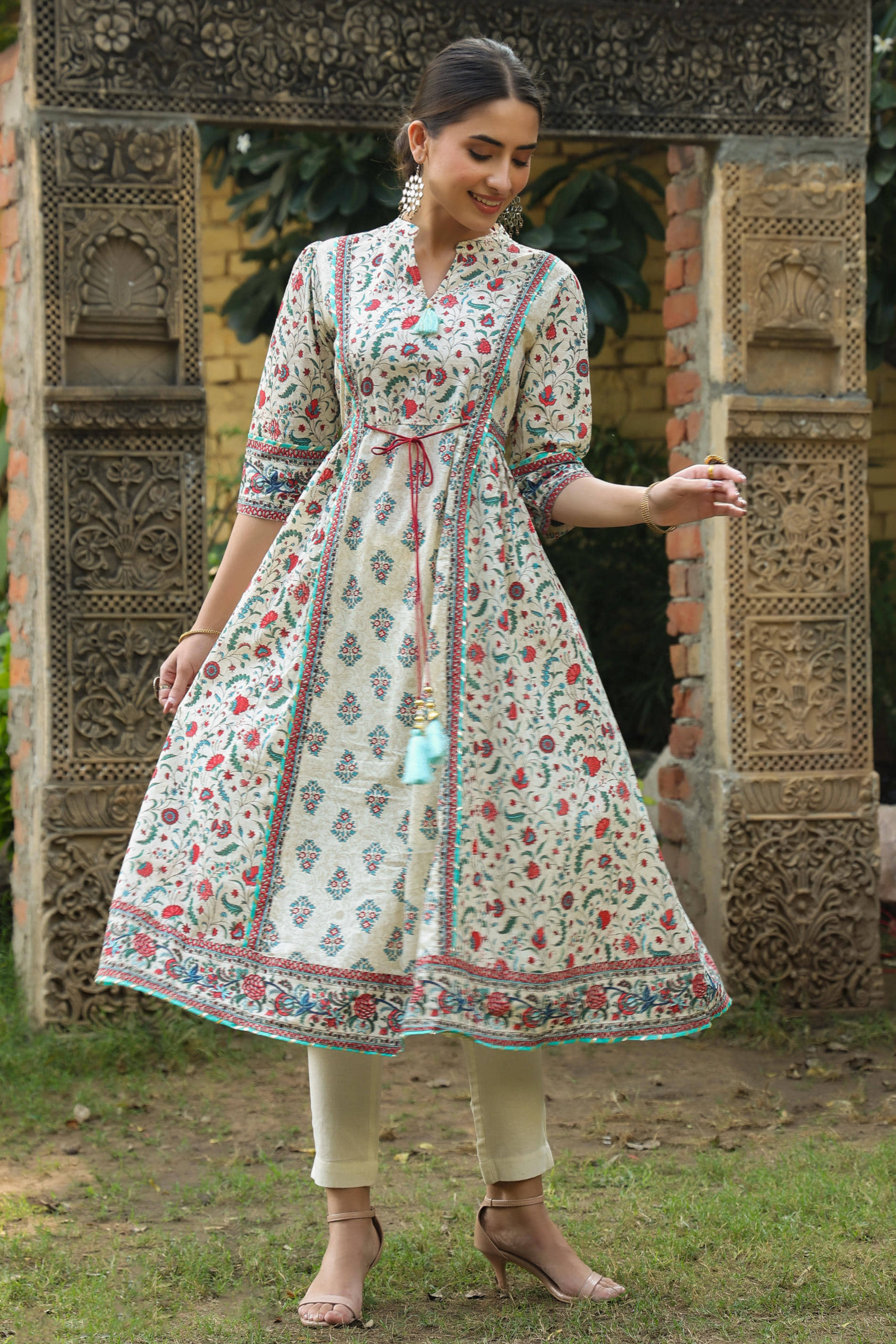 Juniper Women Cotton Printed Flared Kurti ( Beige ) - Kurtis, Tunics | Buy online on ZillyBuy
