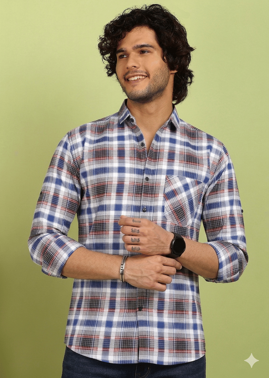 allan peter 100% Cotton Regular Fit Checks Full Sleeves Men's Casual Shirt - Multicolor ( Pack of 1 )