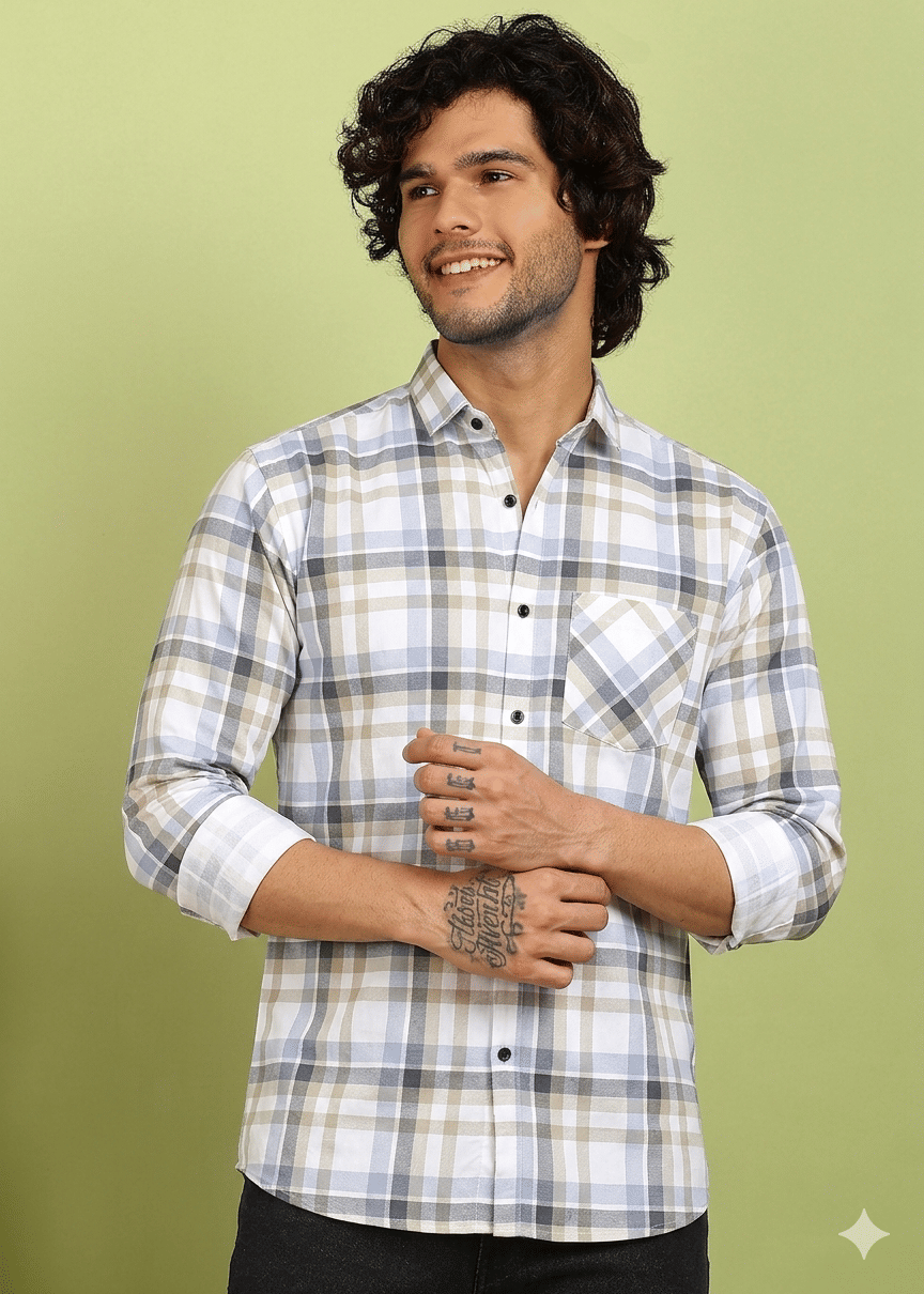 allan peter 100% Cotton Regular Fit Checks Full Sleeves Men's Casual Shirt - Multicolor ( Pack of 1 )