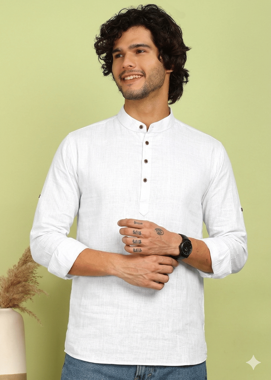allan peter Cotton Plain Regular Kurta For Men ( White ) - Kurtas & Kurta Sets | Buy online on ZillyBuy