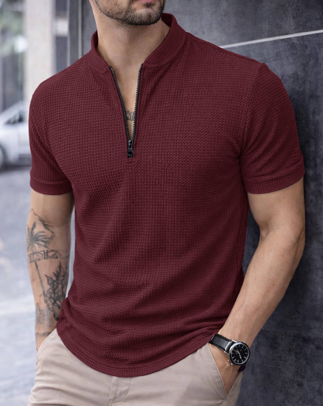 Eyebogler Men Polyester Regular Fit Solid Polo T Shirt ( Wine )