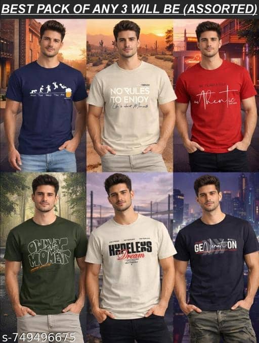Buy INDROXY Men Cotton Oversized Printed T-Shirt (Multicolor, Pack of - Image 1