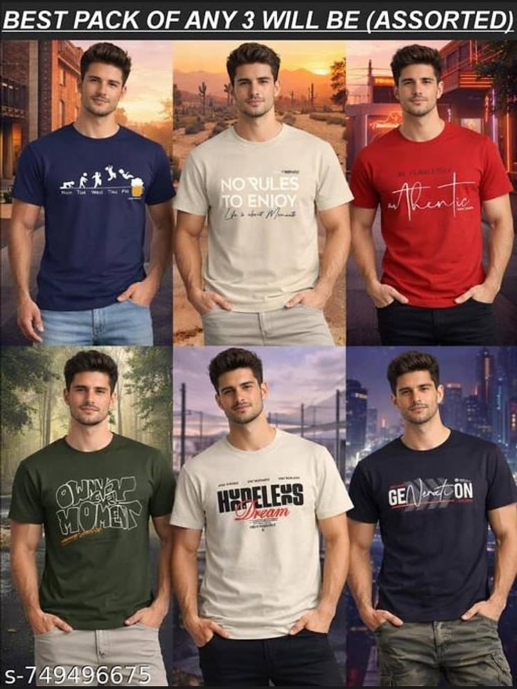 Buy INDROXY Men Cotton Oversized Printed T-Shirt (Multicolor, Pack of - Image 1