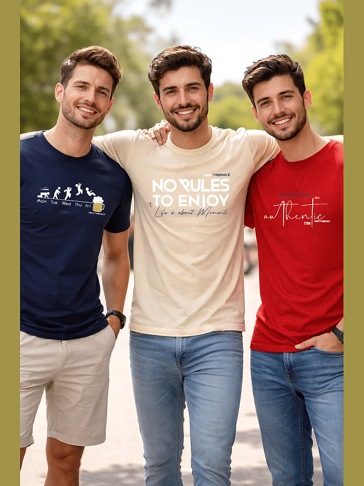 Buy INDROXY Men Cotton Oversized Printed T-Shirt (Multicolor, Pack of - Image 3