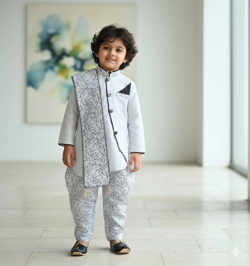 s muktar garments Baby Boys Silk Blend Silver Kurta Pyjama Set ( Pack of 1 ) - Kurtas & Kurta Sets | Buy online on ZillyBuy