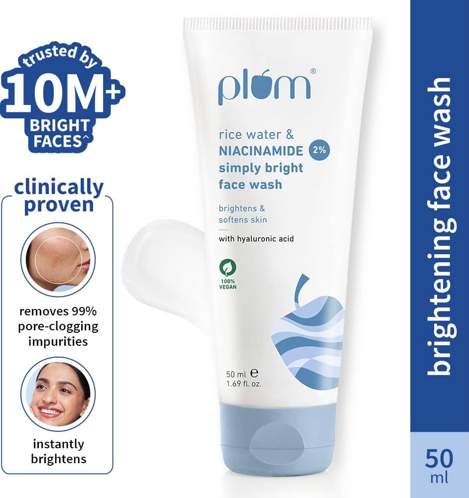 Plum 2% Niacinamide With Rice Water For Bright, Soft Skin | Non-drying, Gentle Face Wash (50 ml)