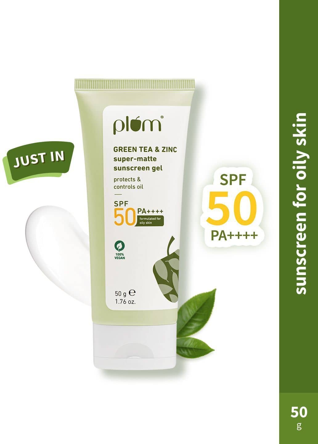 Plum Sunscreen - SPF 50 PA++++ Green Tea & Zinc Super-Matte SPF 50 Sunscreen Gel | For Oily Skin | (50 g)