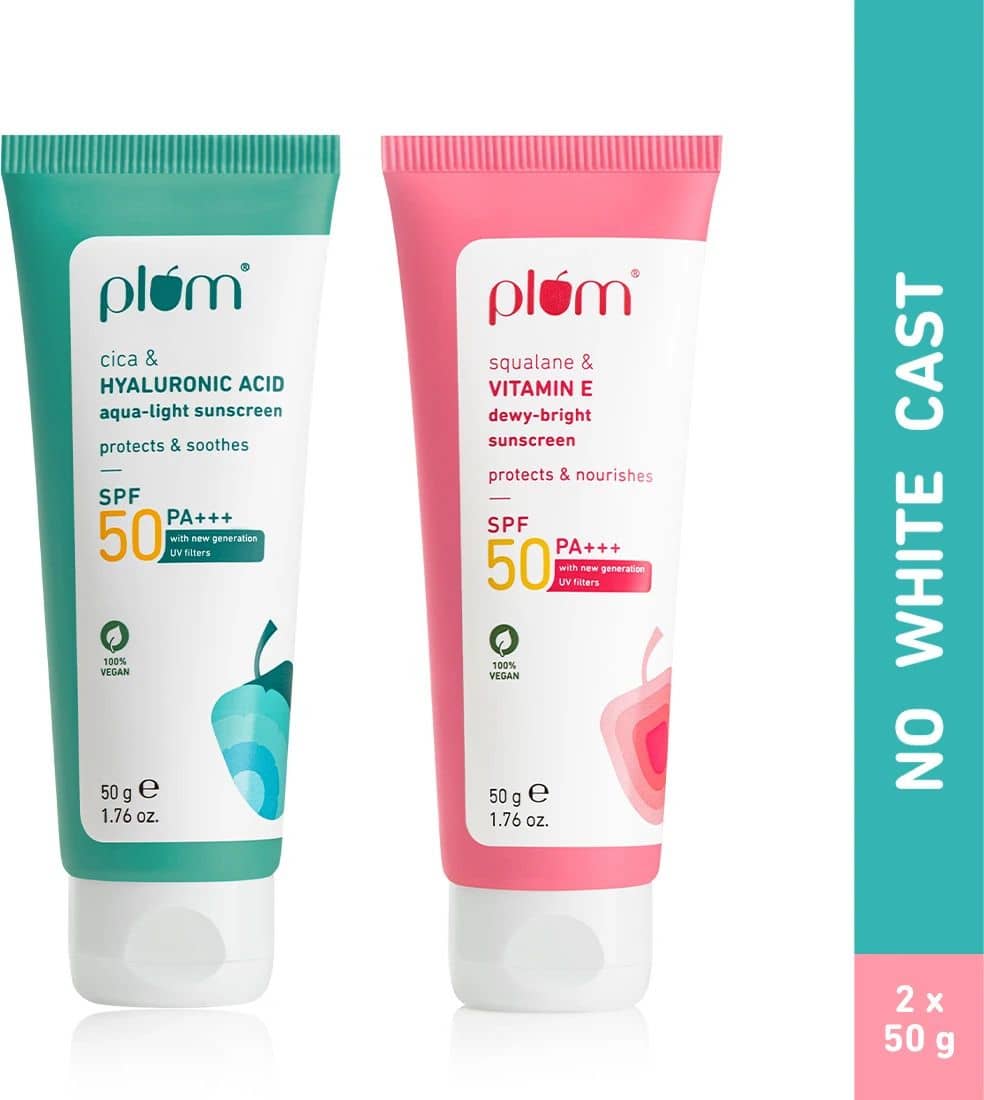 Plum Sunscreen - SPF 50 PA+++ Broad Spectrum Protection, No White Cast, Lightweight | Pack of 2 (100 g)