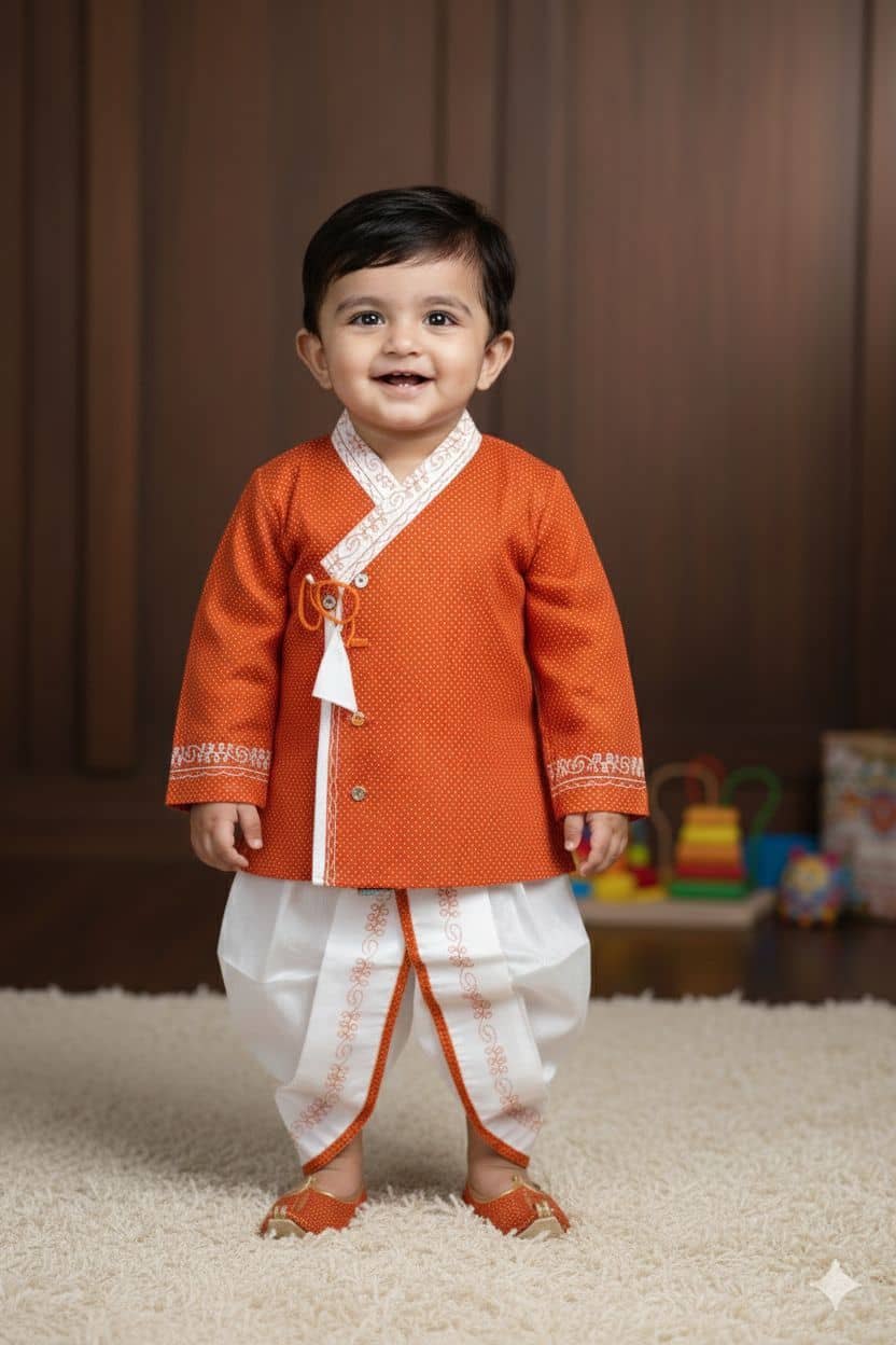 s muktar garments Baby Boys Cotton Blend Orange Dhoti Kurta Set ( Pack of 1 ) - Kurtas & Kurta Sets | Buy online on ZillyBuy