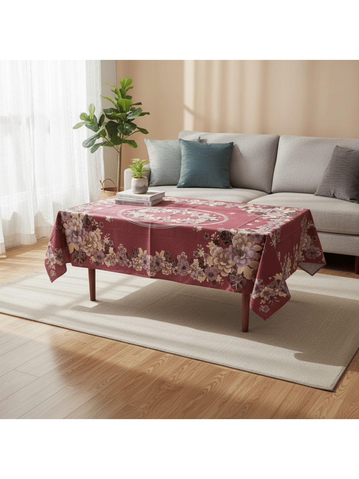 Crosmo Self Design Plastic 4 Seater Rectangle Table Cover ( 152 x 101 ) cm Pack of 1 Maroon