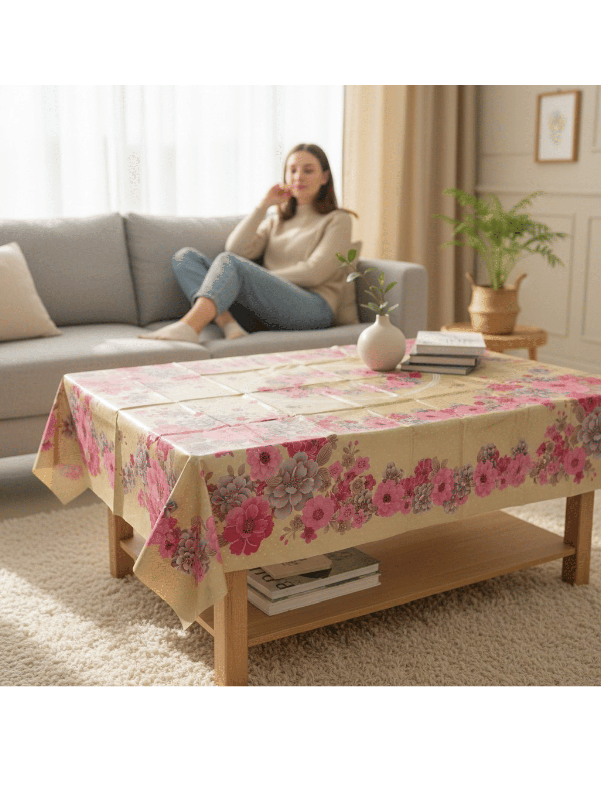 Crosmo Self Design Plastic 4 Seater Rectangle Table Cover ( 152 x 101 ) cm Pack of 1 Gold