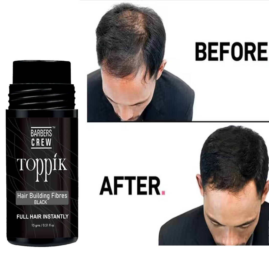 Barbers Crew Hair Building Fiber Natural Temporary Hair Color 15 g Black