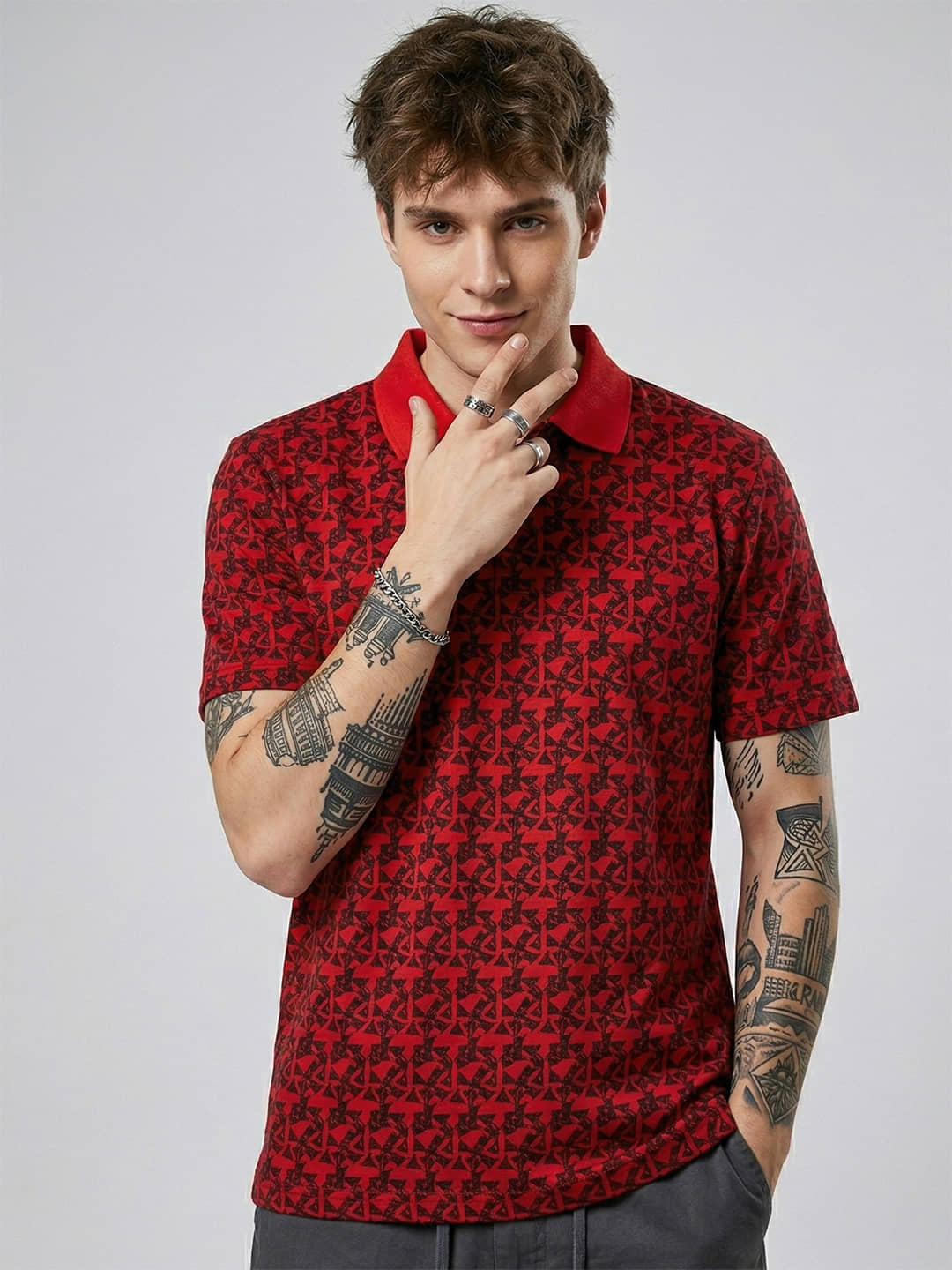 Hushbucks Men Polyester Regular Fit Printed Polo T Shirt ( Red )