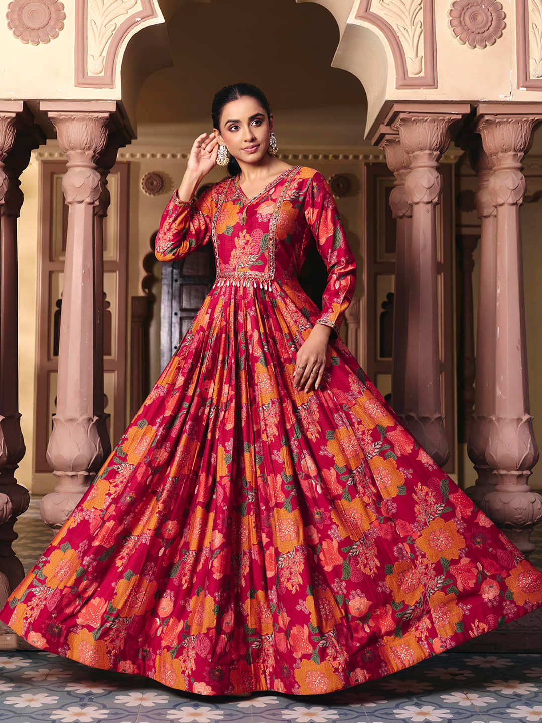Madhuram Textiles Women's Rayon Stitched Anarkali Ethnic Gown