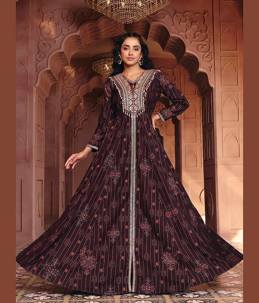 Madhuram Textiles Women's Rayon Stitched Anarkali Ethnic Gown - Unstitched Fabrics | Buy online on ZillyBuy