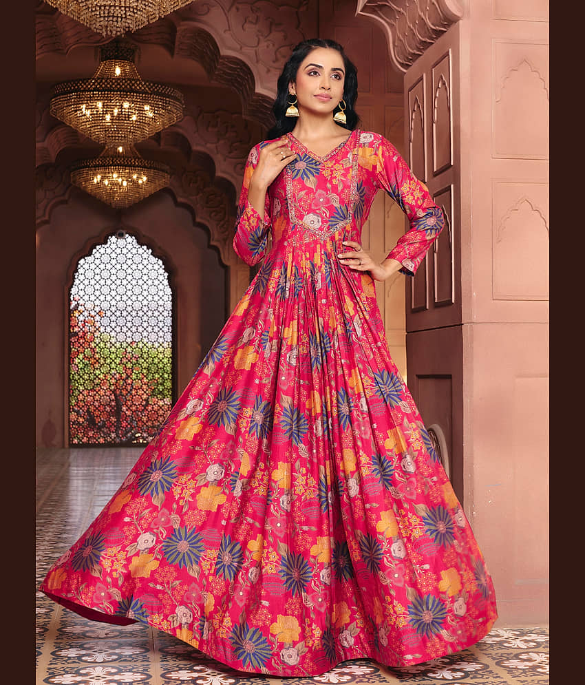 Madhuram Textiles Women's Rayon Stitched Anarkali Ethnic Gown