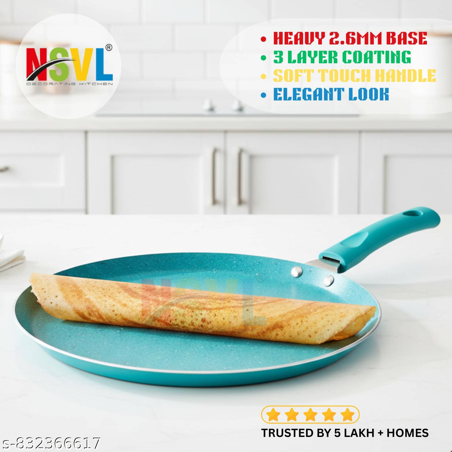 NSVL BLUE TAWA Non Stick Aluminium Dosa Tawa/Flat Tawa Sandwich Bottom Bakelite Handle 3 mm Thickness 26 cm Diameter