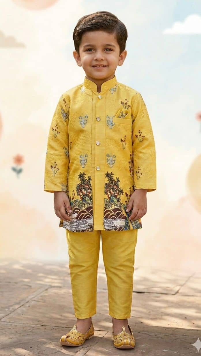 s muktar garments Baby Boys Silk Blend Yellow Kurta Pyjama Set ( Pack of 1 ) - Kurtas & Kurta Sets | Buy online on ZillyBuy