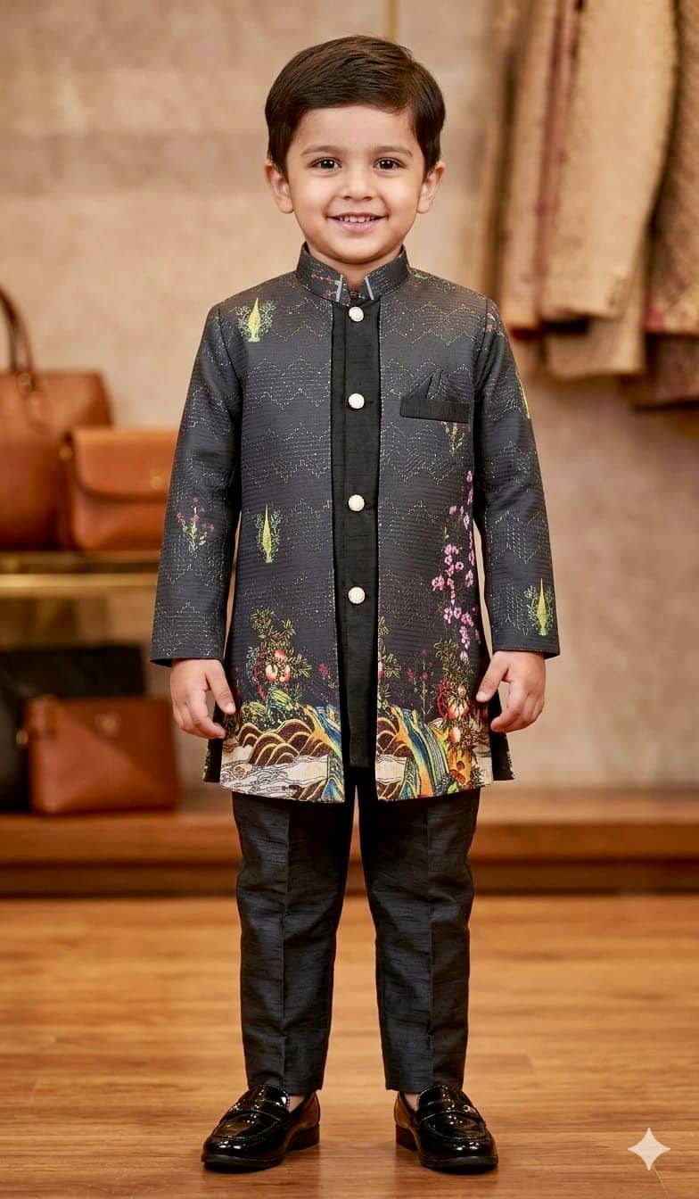 s muktar garments Baby Boys Silk Blend Black Kurta Pyjama Set ( Pack of 1 ) - Kurtas & Kurta Sets | Buy online on ZillyBuy