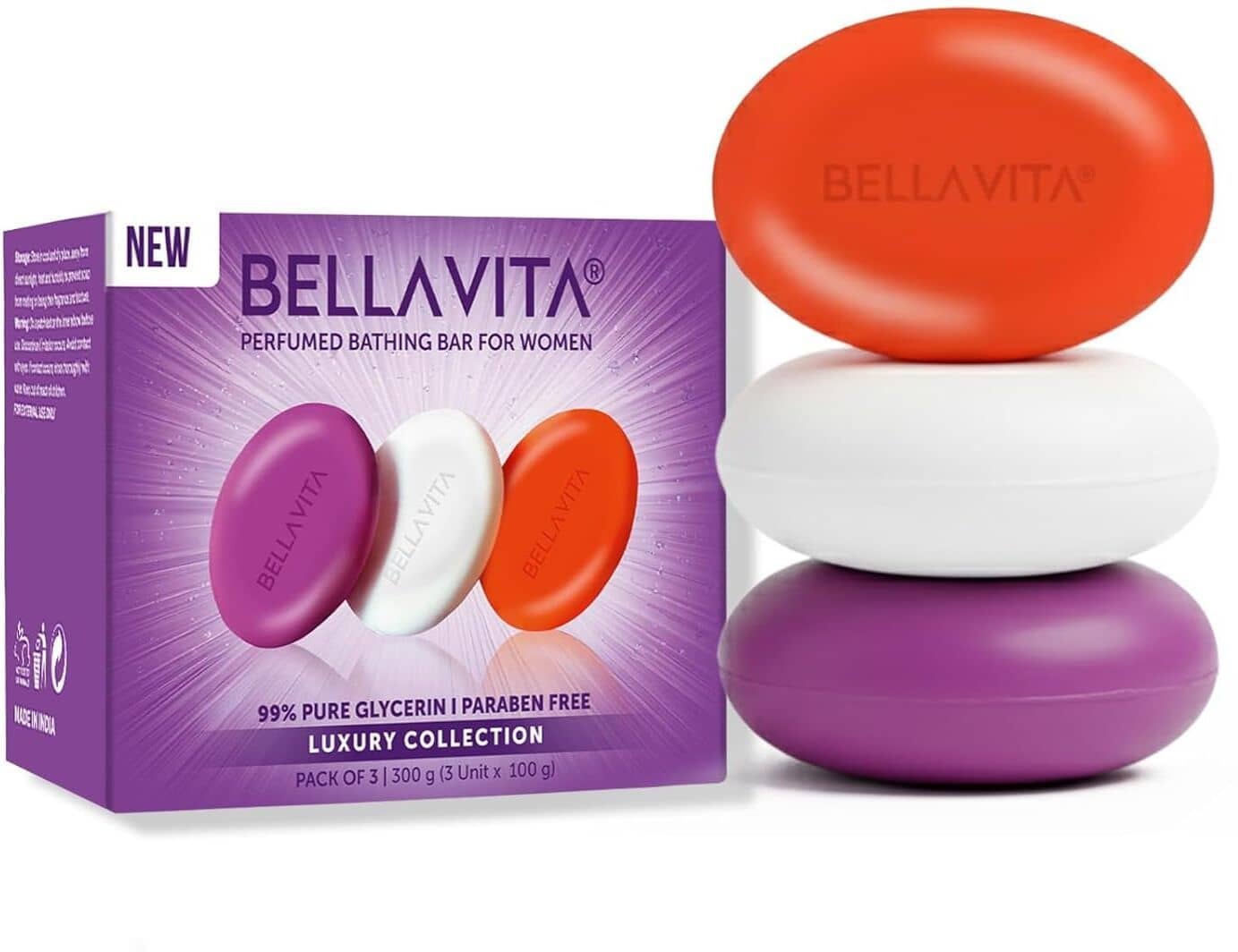 BELLAVITA Perfume Bathing Soap Bar for Women 3 x 100Gm with Pure Glycerin for Glowing Skin | Date, Glam and White Oud | Paraben and SLS Free