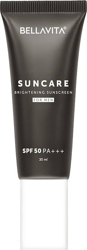 BELLAVITA Suncare Brightening Sunscreen For Men SPF 50 PA+++ Broad White Cast Brightens Skin Instantly Ultra Lightweight Prevents Tanning 30 ml