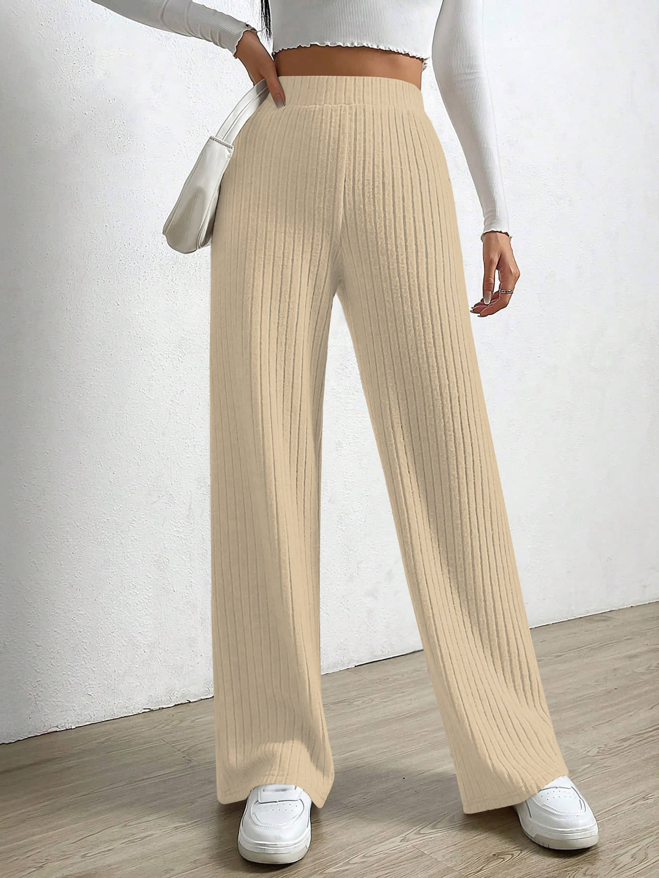 KAJARU Women Polyester Wide Leg Trousers ( Off White ) - Trousers | Buy online on ZillyBuy